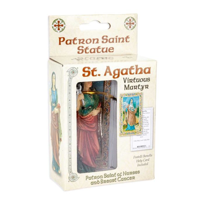 4" Cold Cast Resin Hand Painted Statue of Saint Agatha in a Deluxe Window Box