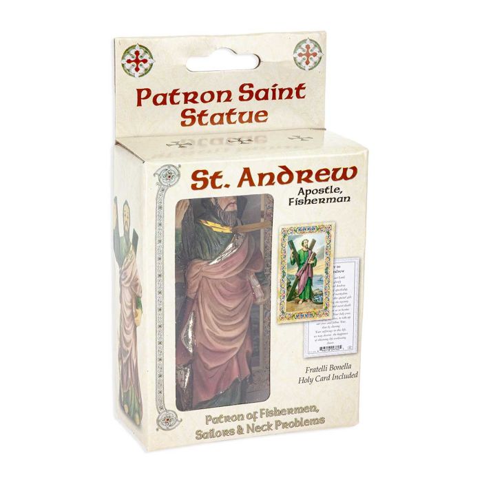 4" Cold Cast Resin Hand Painted Statue of Saint Andrew in a Deluxe Window Box