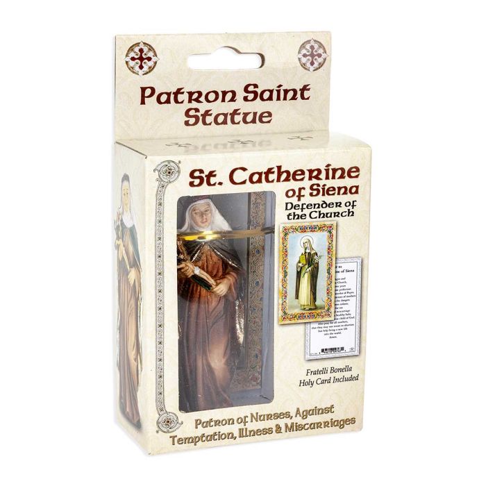 4" Cold Cast Resin Hand Painted Statue of Saint Catherine of Siena in a Deluxe Window Box