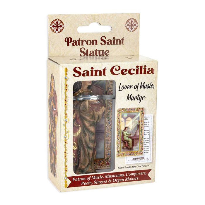 4" Cold Cast Resin Hand Painted Statue of Saint Cecilia in a Deluxe Window Box