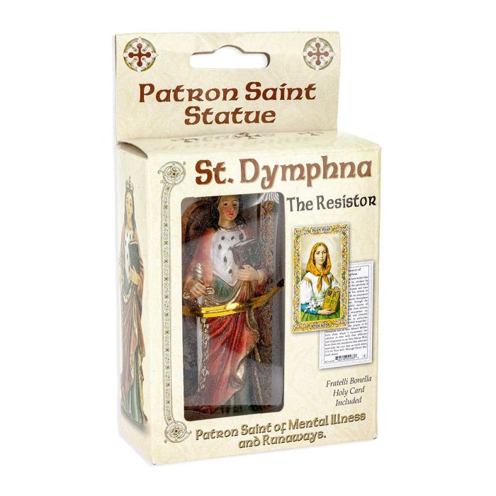 4" Cold Cast Resin Hand Painted Statue of Saint Dymphna in a Deluxe Window Box