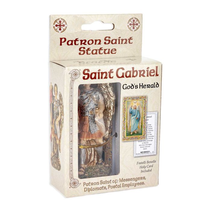 4" Cold Cast Resin Hand Painted Statue of Saint Gabriel in a Deluxe Window Box