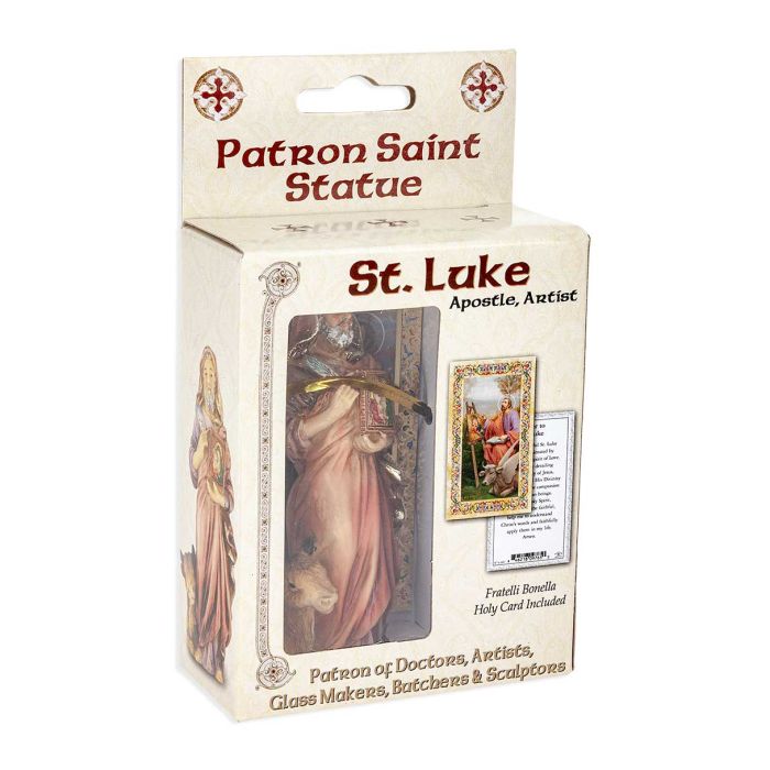 4" Cold Cast Resin Hand Painted Statue of Saint Luke in a Deluxe Window Box
