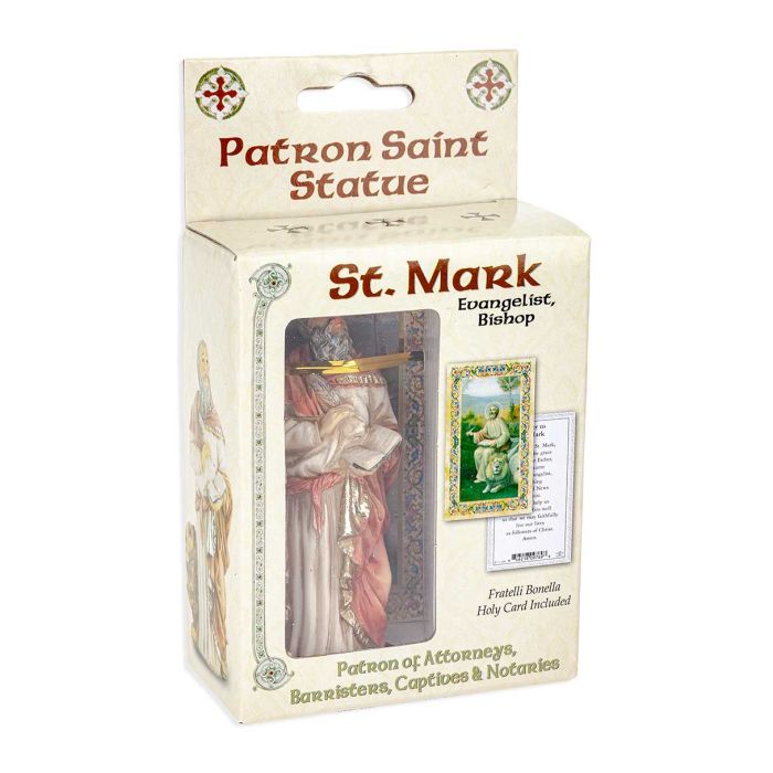 4" Cold Cast Resin Hand Painted Statue of Saint Mark in a Deluxe Window Box