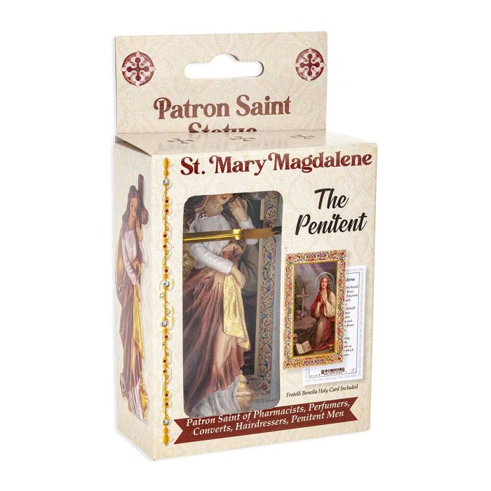 4" Cold Cast Resin Hand Painted Statue of Saint Mary Magdalene in a Deluxe Window Box