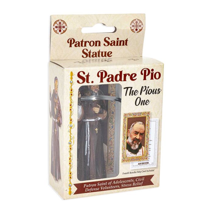 4" Cold Cast Resin Hand Painted Statue of Saint Pio in a Deluxe Window Box