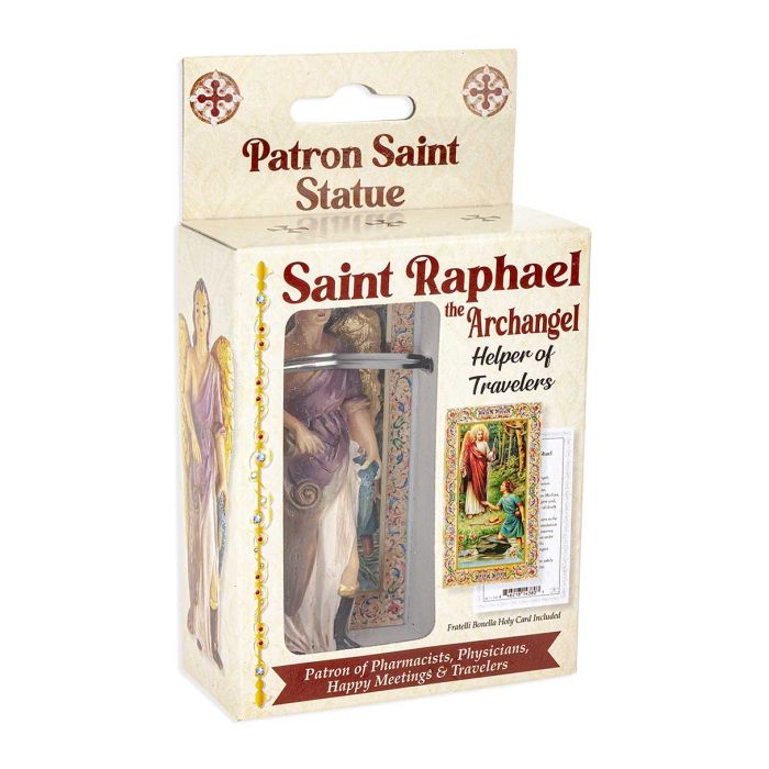 4" Cold Cast Resin Hand Painted Statue of Saint Raphael in a Deluxe Window Box