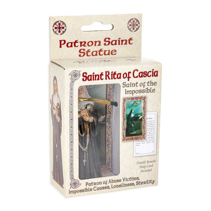 4" Cold Cast Resin Hand Painted Statue of Saint Rita in a Deluxe Window Box