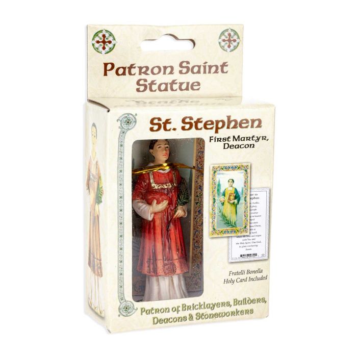 4" Cold Cast Resin Hand Painted Statue of Saint Stephen in a Deluxe Window Box