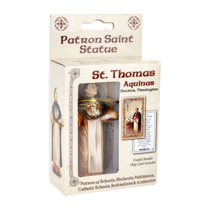 4" Cold Cast Resin Hand Painted Statue of Saint Thomas Aquinas in a Deluxe Window Box