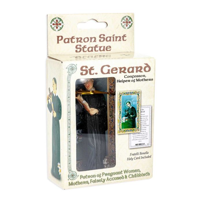 4" Cold Cast Resin Hand Painted Statue of Saint Gerard in a Deluxe Window Box