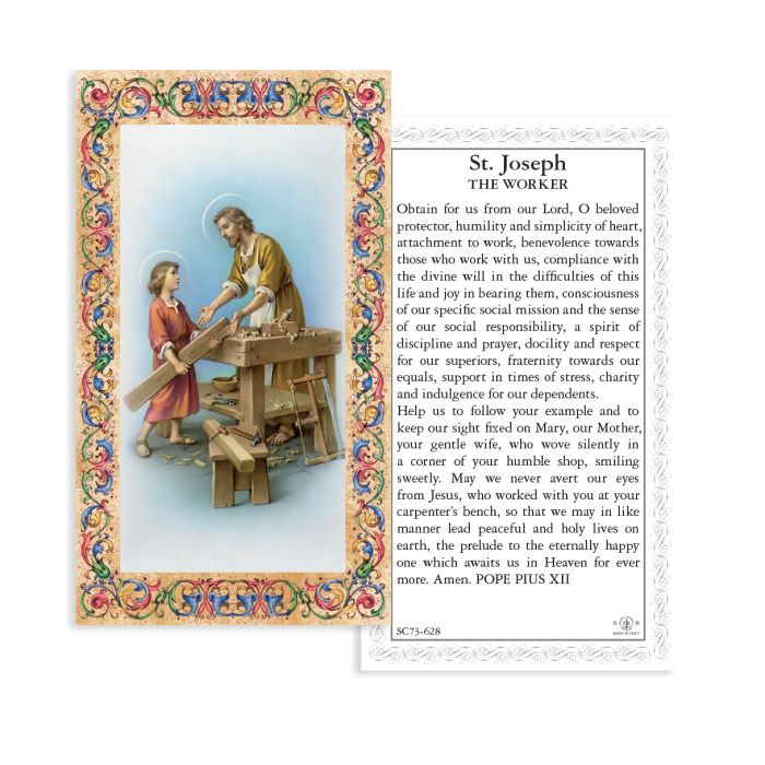 4" Cold Cast Resin Hand Painted Statue of Saint Joseph the Worker in a Deluxe Window Box