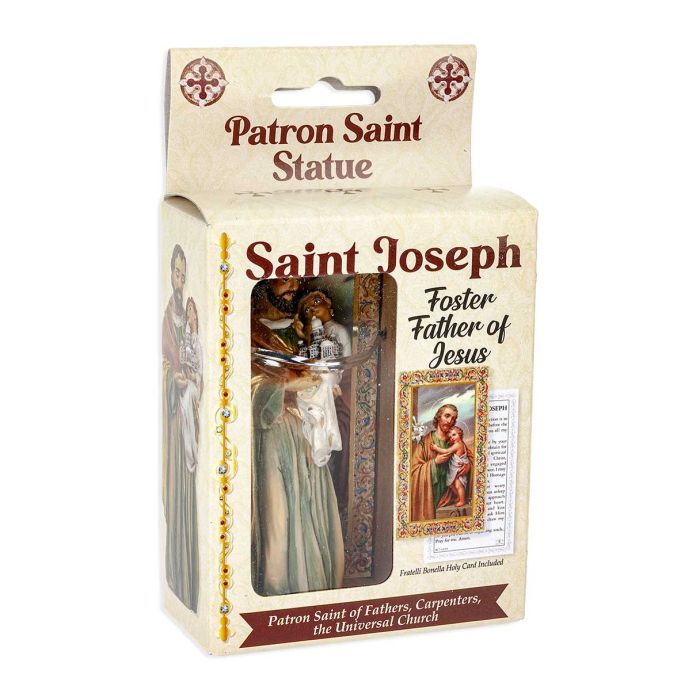 4" Cold Cast Resin Hand Painted Statue of Saint Joseph in a Deluxe Window Box