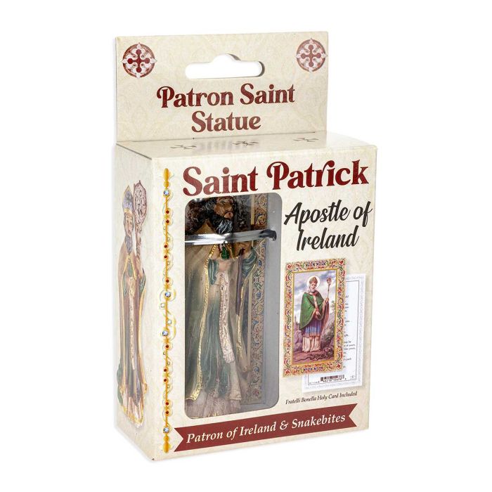 4" Cold Cast Resin Hand Painted Statue of Saint Patrick in a Deluxe Window Box