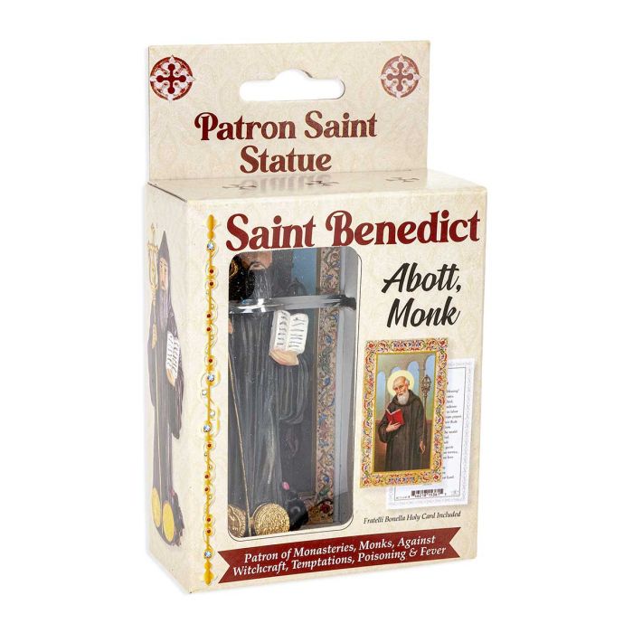 4" Cold Cast Resin Hand Painted Statue of Saint Benedict in a Deluxe Window Box