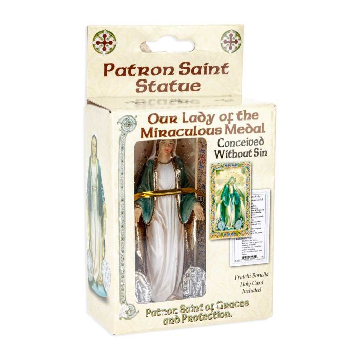 4" Cold Cast Resin Hand Painted Statue of Our Lady of the Miraculous Medal in a Deluxe Window Box