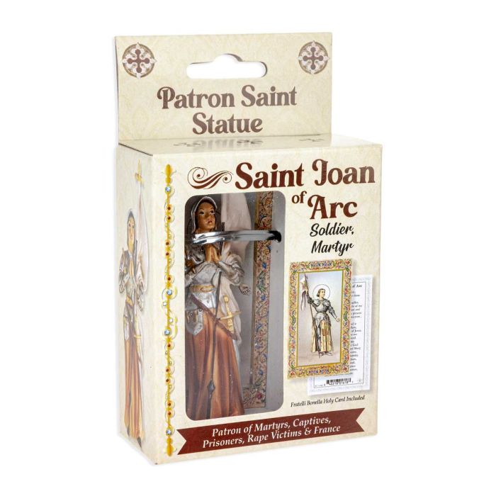 4" Cold Cast Resin Hand Painted Statue of Saint Joan of Arc in a Deluxe Window Box