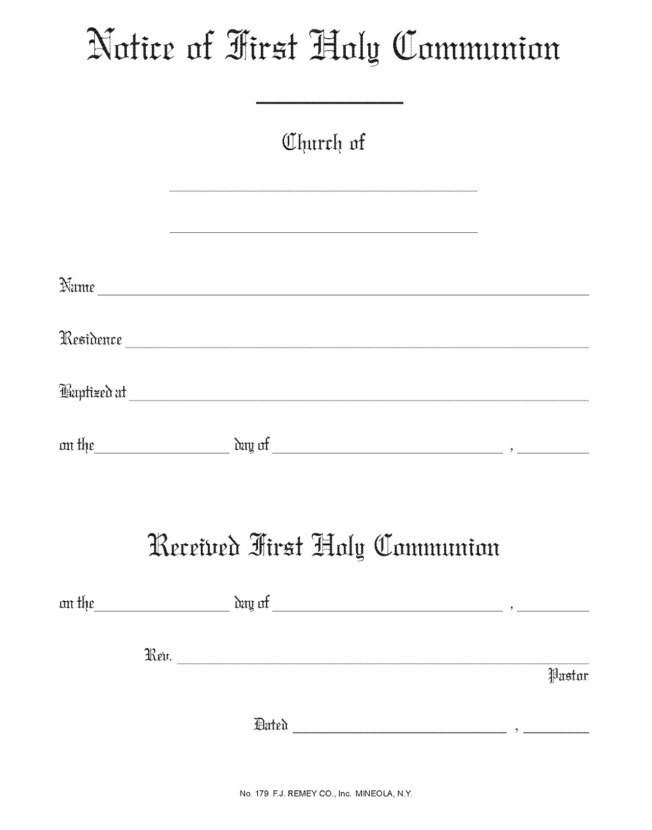 Notice of First Holy Communion (50/pad)