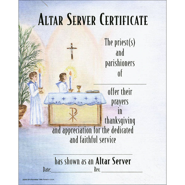 Altar Server Certificate - Oil Painting - 100 Pk