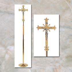 Standing Processional Crucifix - Fleur De Lis Design - Silver Corpus - 82" Ht