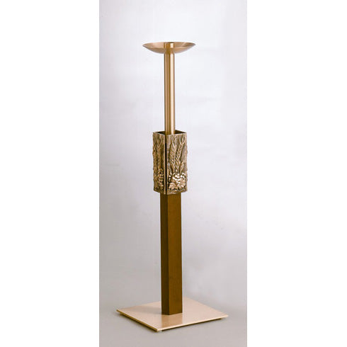 Chandelier de procession sur pied avec colonne en chêne foncé : Style 2754 - Hauteur 102 cm