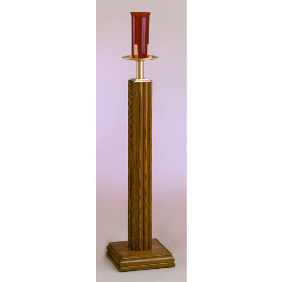 Lampe de Sanctuaire de Sol en Bronze avec Finition Satinée et Colonne en Bois : Style 2828 - Deux Tailles