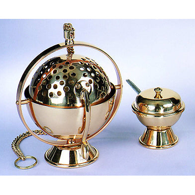 Thurible & Incense Boat | Bronze Or Brass | Single Chain | Round Base