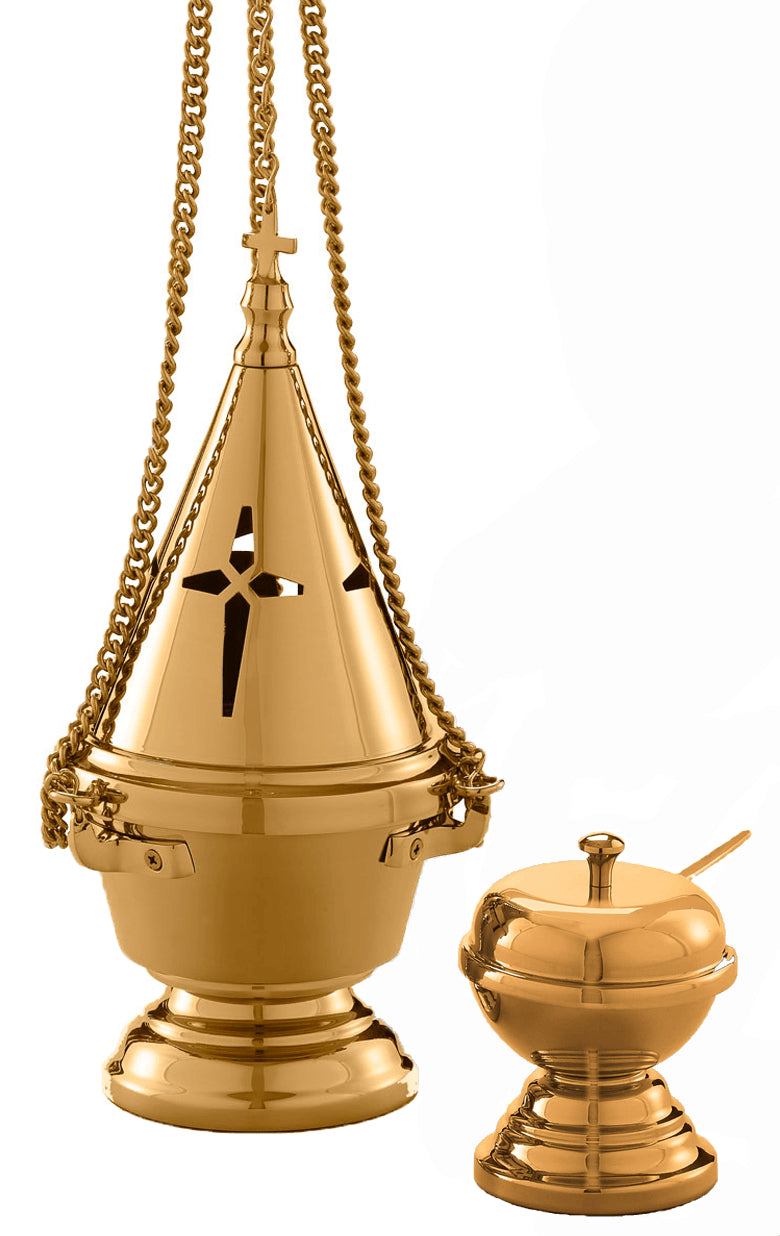 Censer and Incense Boat With Spoon, Bronze or Brass, Round Base