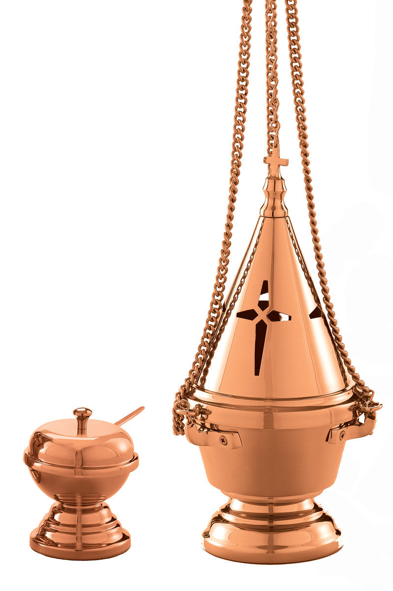 Censer and Incense Boat With Spoon, Bronze or Brass, Round Base