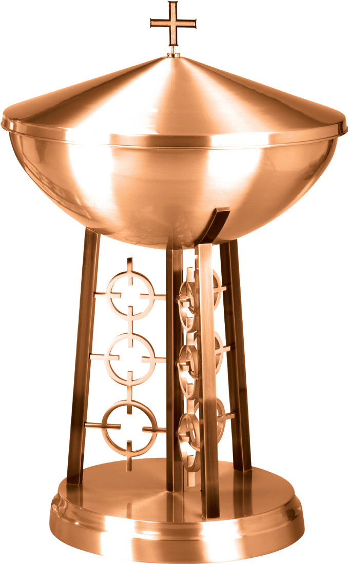 Freestanding Baptismal Font, 36", Bronze, Lid With Cross