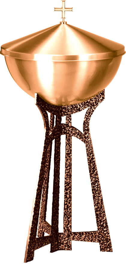 Baptismal Font, 36", 3 Bowl Sizes, Bronze, Lid With Cross, Freestanding