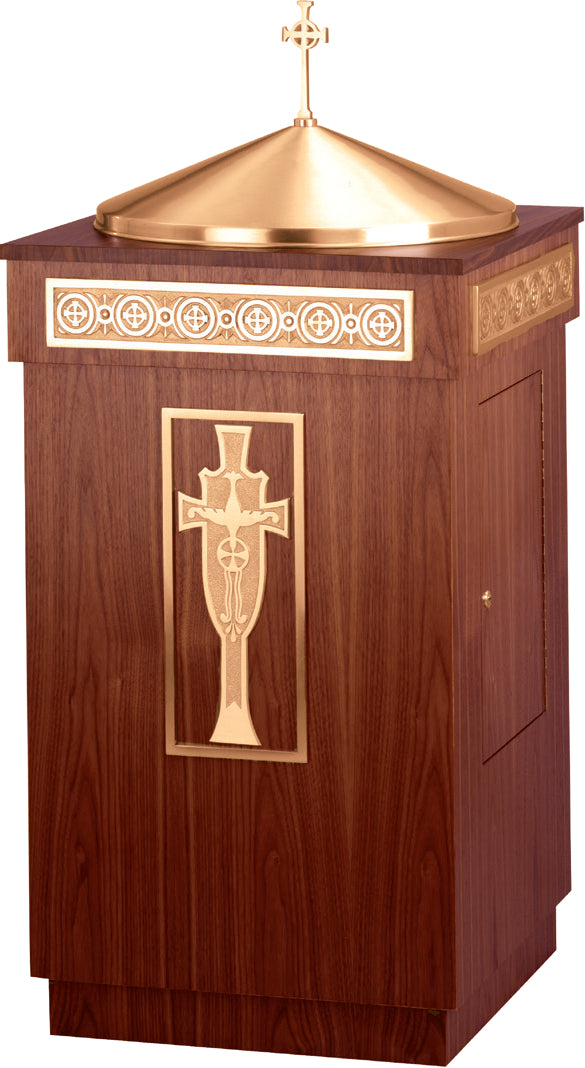 Freestanding Baptismal Font, 36", Bronze, Walnut Base