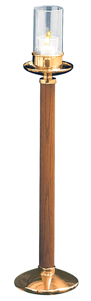 Acolyte Candlestick, 19", Bronze or Brass & Oak, 15 Hour Votive