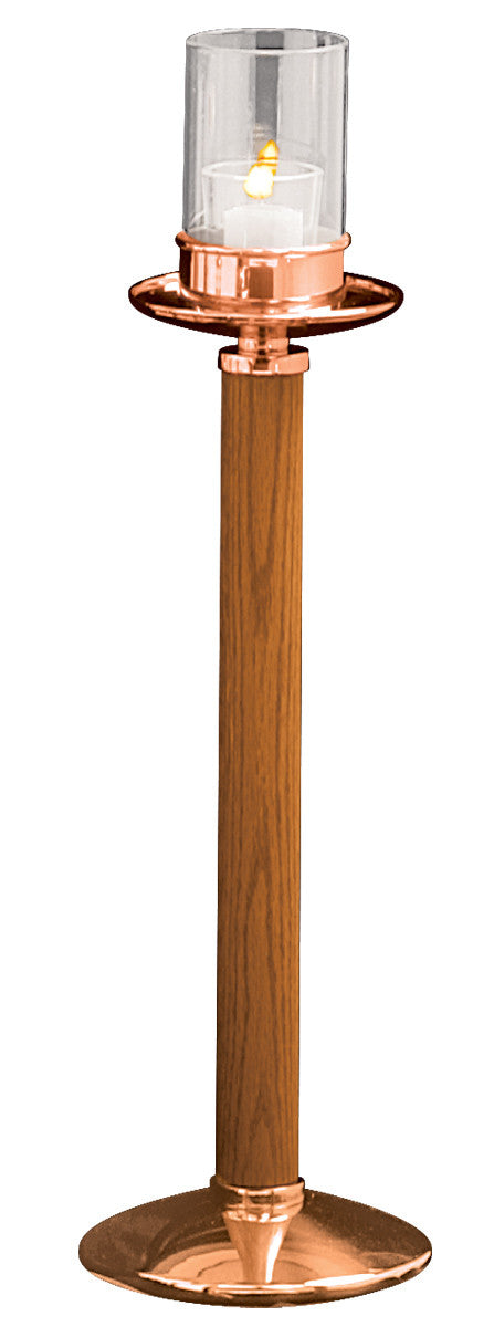 Acolyte Candlestick, 19", Bronze or Brass & Oak, 15 Hour Votive
