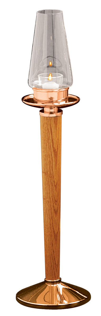 Acolyte Candlestick, 19", Bronze or Brass With Oak, 15 Hour Votive