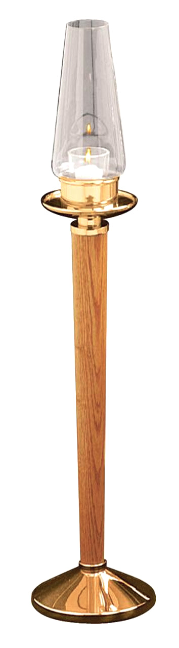 Acolyte Candlestick, 19", Bronze or Brass With Oak, 15 Hour Votive