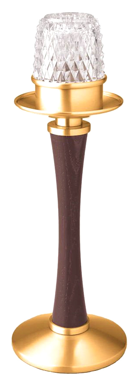 Acolyte Candlestick, 12", Bronze or Brass With Walnut, 15 Hour Votive