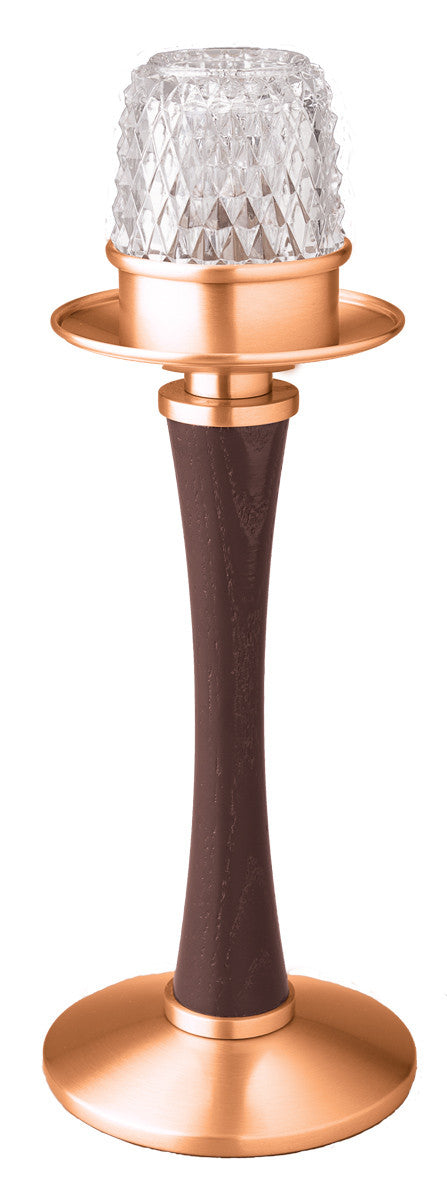 Acolyte Candlestick, 12", Bronze or Brass With Walnut, 15 Hour Votive
