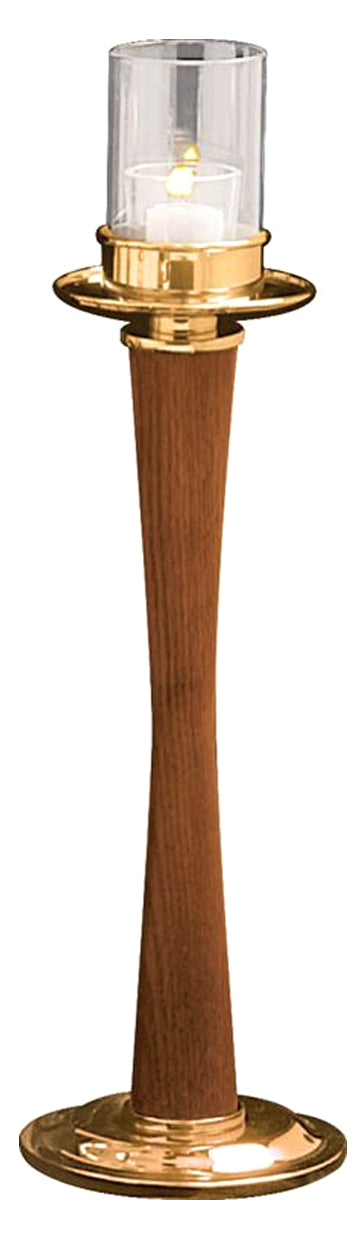 Acolyte Candlestick, 18", Bronze or Brass With Oak, 15 Hour Votive