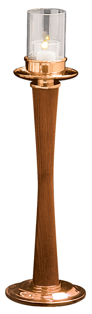 Acolyte Candlestick, 18", Bronze or Brass With Oak, 15 Hour Votive