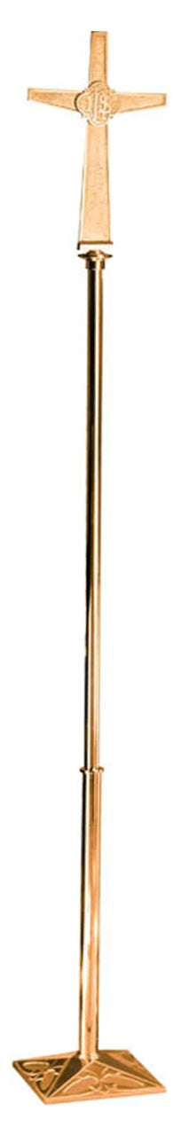 Processional Cross, 87", Bronze or Brass, Textured Surface With IHS