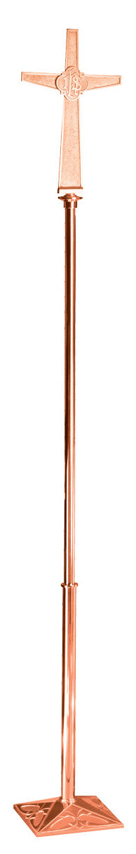 Processional Cross, 87", Bronze or Brass, Textured Surface With IHS