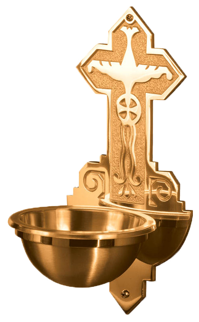 Holy Water Font, Wall Mount, 7-12" x 15", Bronze or Brass, Holy Spirit