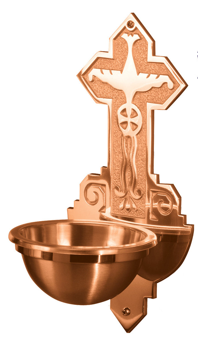 Holy Water Font, Wall Mount, 7-12" x 15", Bronze or Brass, Holy Spirit