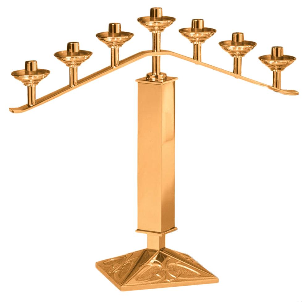 Altar Candelabra, 3, 5 or 7 Sconces, Bronze or Brass, Fixed Arm, Square Base