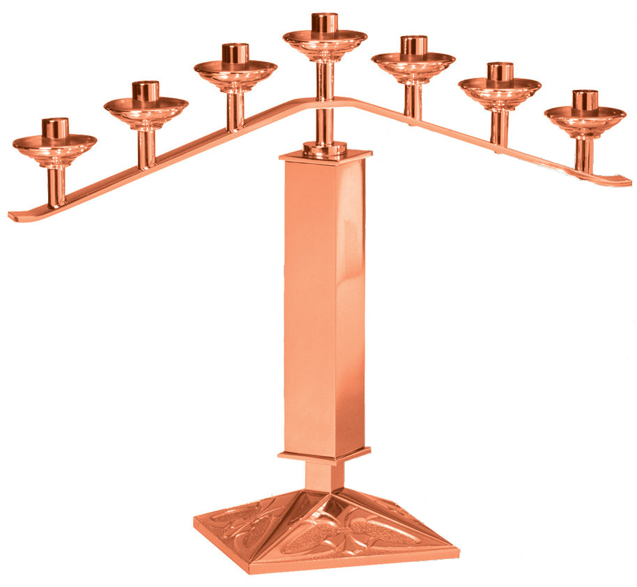 Altar Candelabra, 3, 5 or 7 Sconces, Bronze or Brass, Fixed Arm, Square Base