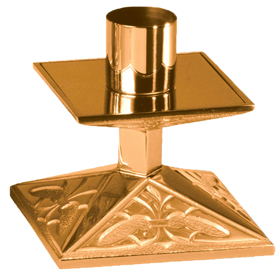 Altar Candlestick, 3-1/2", Brass or Bronze, Square Base & Column