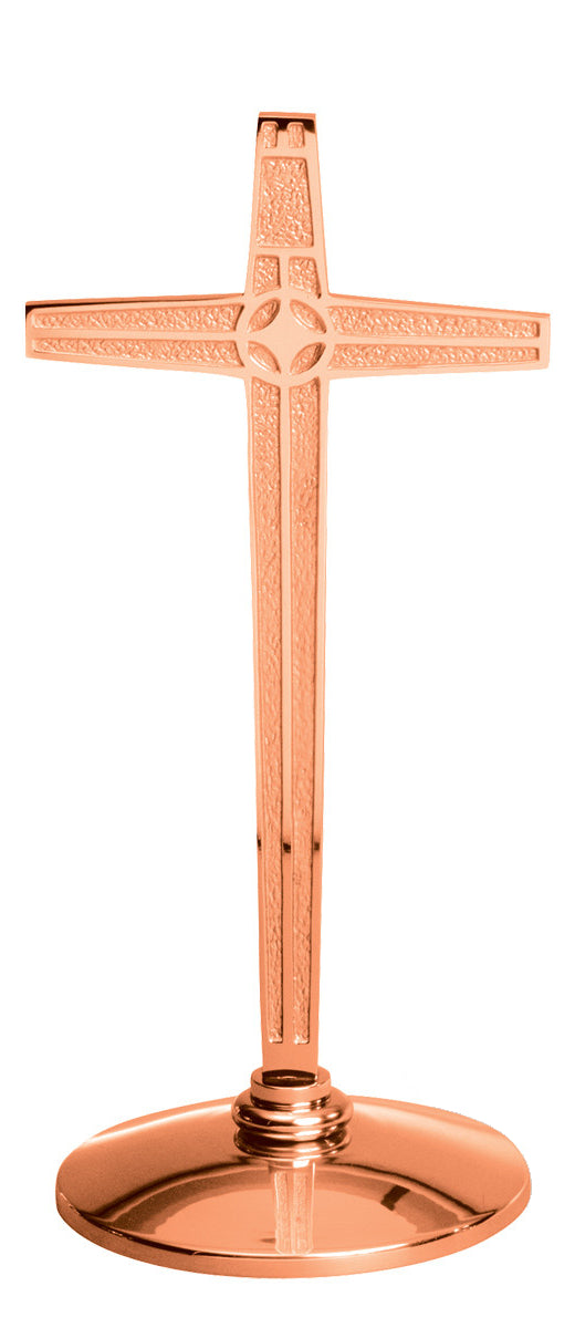 Altar Cross, 2 Sizes, Brass or Bronze, Round Base, Modern
