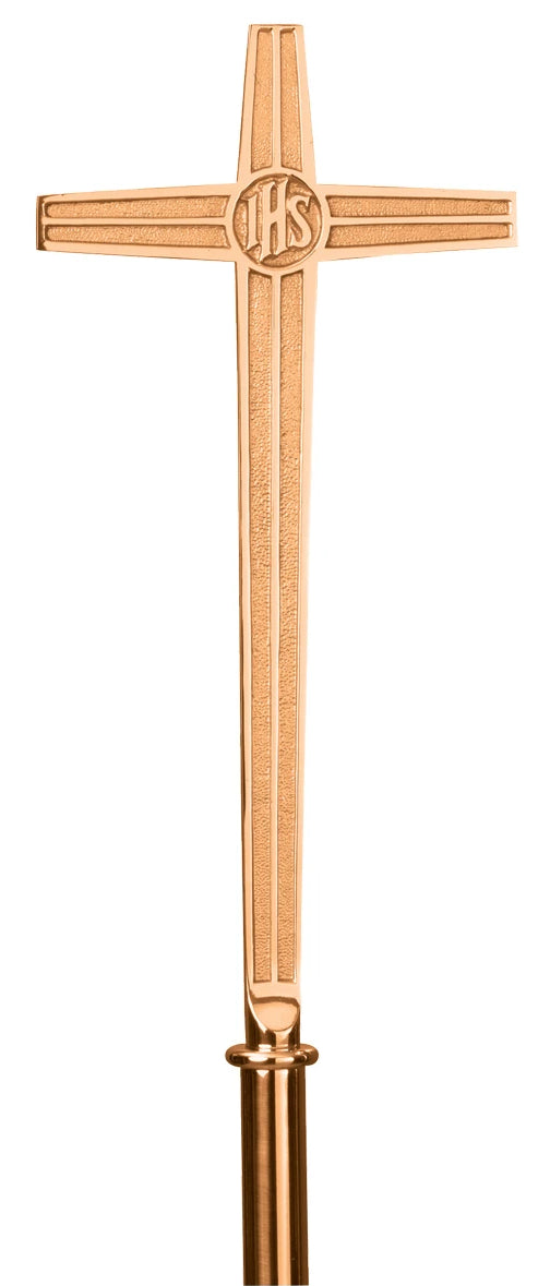 Processional Cross, 73", Bronze or Brass, Textured Surface With IHS