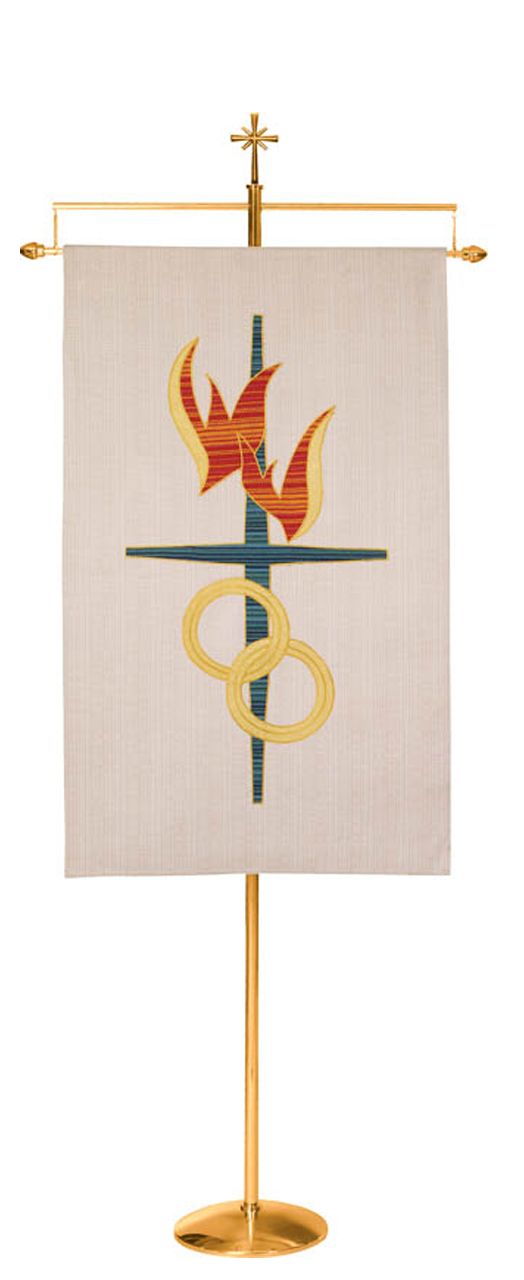 Processional Banner Stand | 105" | Brass or Bronze | For Banners Up to 36" W | Round Base